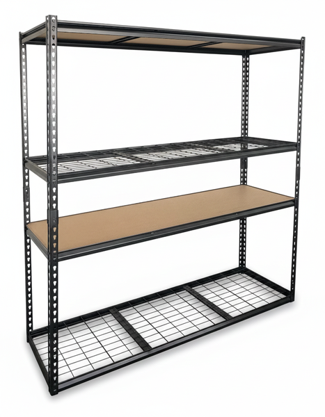 PrimeRack 4 Tier Shelf - 183 x 150 x 50cm -MDF &amp; Metal Net Layers - 150kg