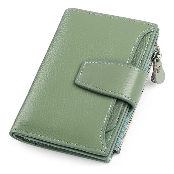 Women's RFID Blocking Leather Small Compact Bi-fold Zipper Pocket Wallet