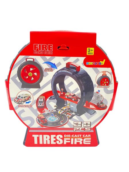 Fire Tire Die-Cast Car Playset - 30 Piece Portable Tire Carry Case