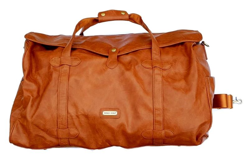Faux Leather Duffel Bag - Light Brown