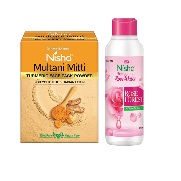 Nisha Multani Mitti Turmeric Face Pack &amp; 120ml Rose Water Combo