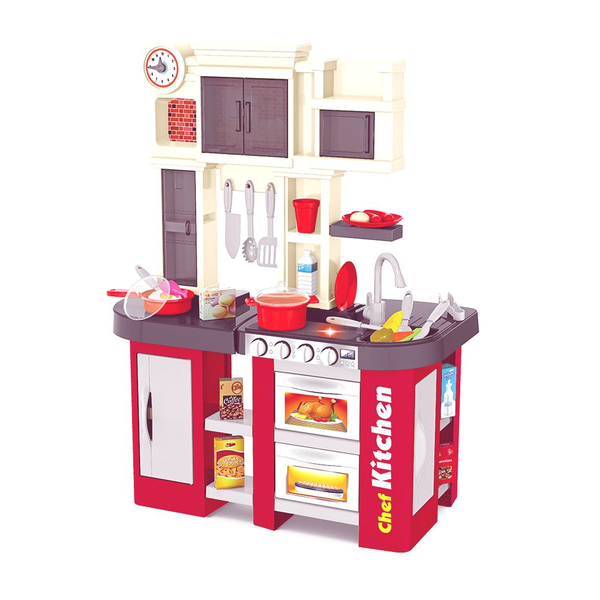 Talented Chef Red Kitchen with Light &amp; Running Water Sounds - 58 Pieces