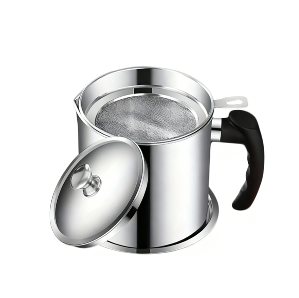 Stainless Steel Oil Storage Tank With Filter, Lid, And Pouring Handle