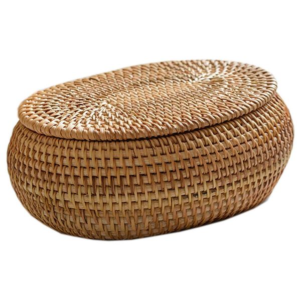 Rattan Box Storage Baskets With Lid, Rattan Basket