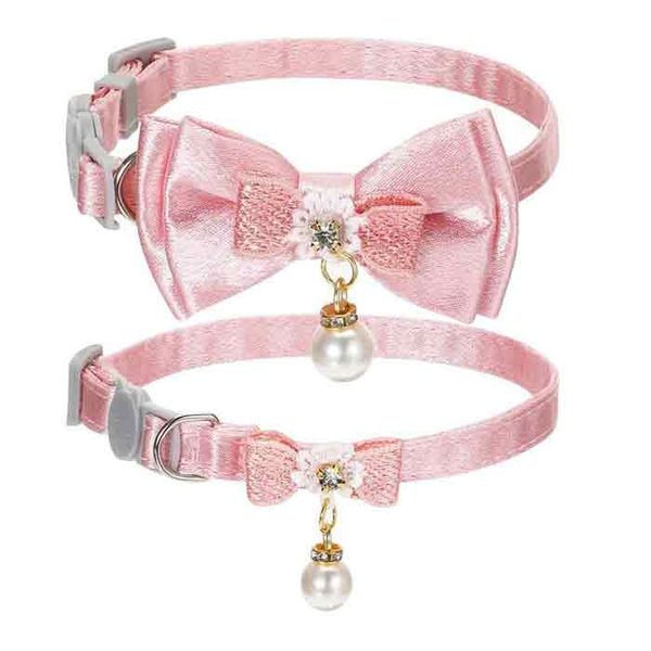 2 Pieces Adorable Cat Collars with Bow, Cat Collar with Pearl Pendant