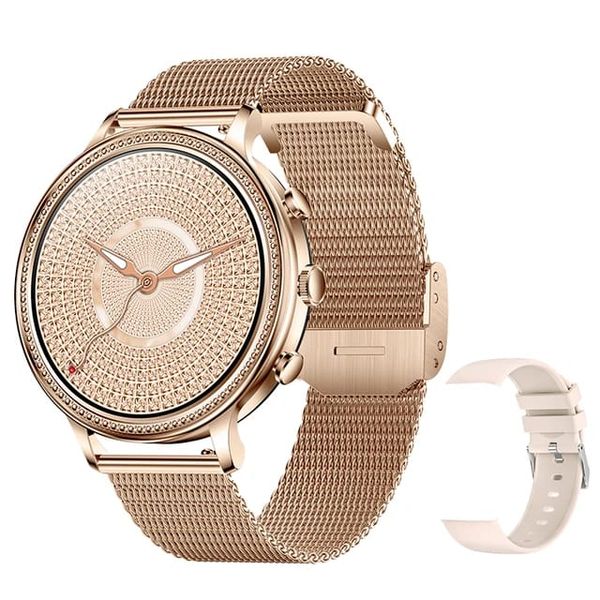 Smart watch for women with double strap- Stainless steel +silicon- Gold