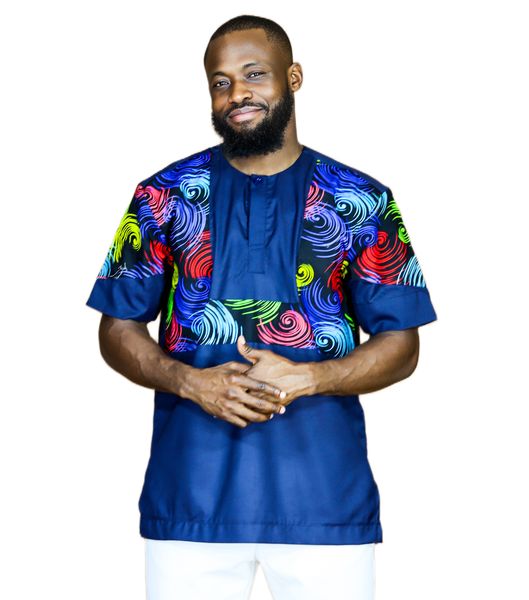 Africa Fashion House Arome Blue Cross Ankara Shirt