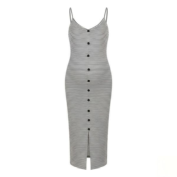 Women's Striped Maternity Bodycon Midi Dress - V-Neck Sleeveless Dress