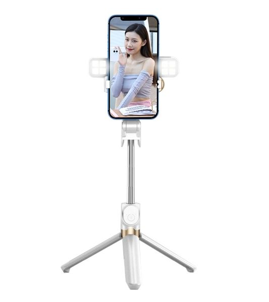 Cell Phone Tripod With Lights and Bluetooth Remote Control - White/Gold