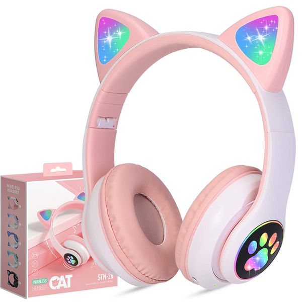 JJ RGB Cat Ear Bluetooth Headphones Pink