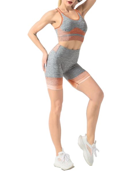 Olive Tree - Yoga Gym Activewear Short Tights Bra Top Set - Orange