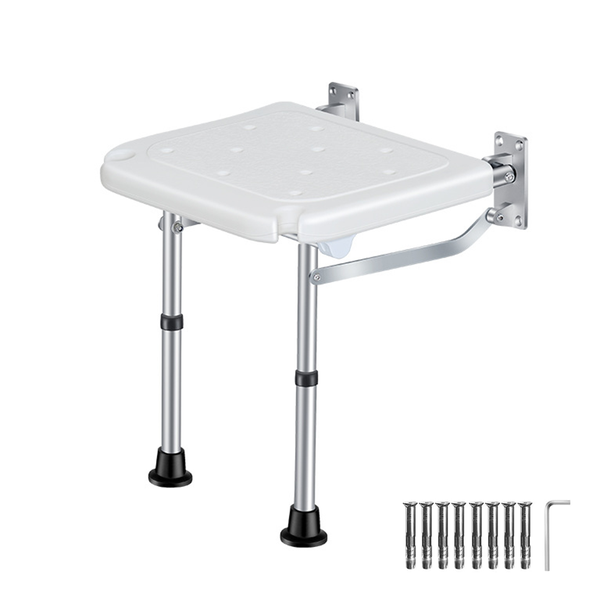 Shower Chair Wall-Mounted Foldable Height Adjustable with Floor Support