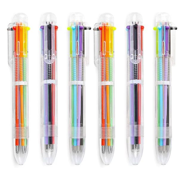 6-Pack Retractable Transparent Barrel Ballpoint Pens|6-Color Set for Office