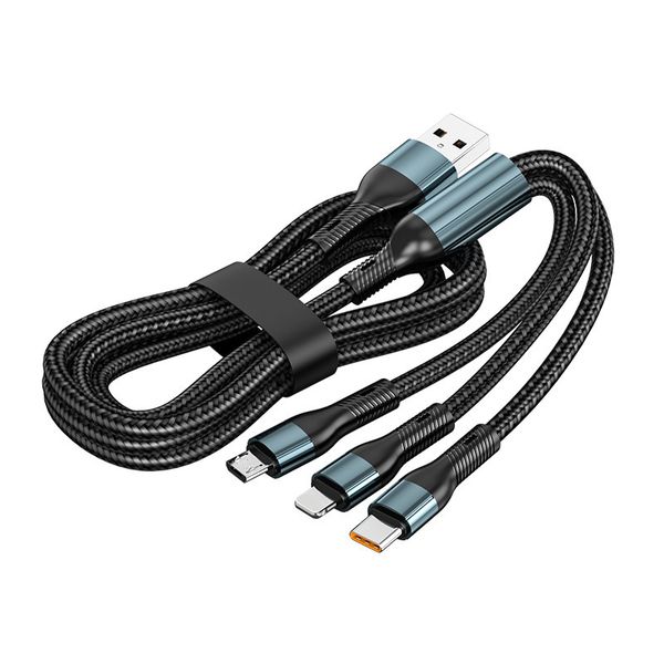 120W Fast Charging Cable - Braided USB-C to Lightning &amp; Micro USB 3-in-1