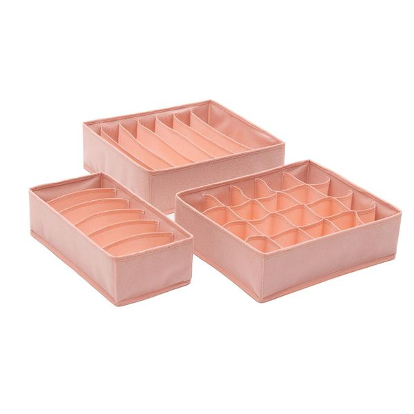 Underwear Drawer Organiser - Set of 3 - Pink