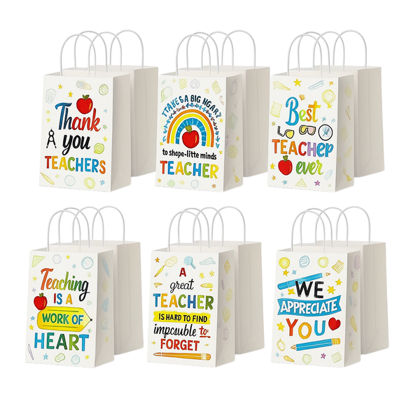 12-Pack Teacher Appreciation Gift Bags - Multicolor