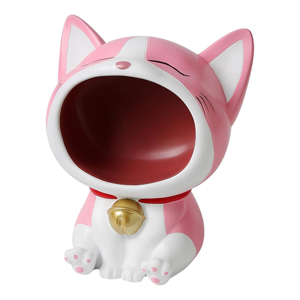 Cute Cat Statue For Candy Dish Indoor Decor Pink