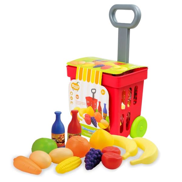 Supermarket Cart - 15 Piece Shopping Cart Grocery Play Set - Toys for Toddlers