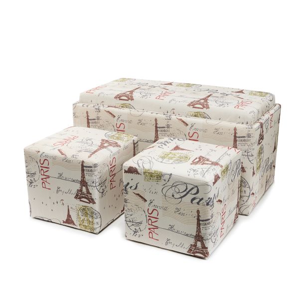 3-Piece Coffee Table Tray Storage Ottoman in Paris Print