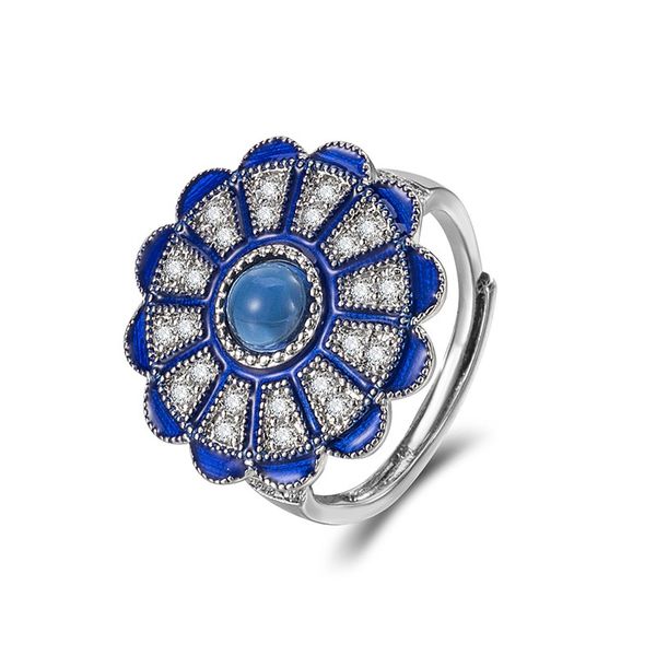 Oil-Drop-Shaped Flower, Blue Gemstone, Jewelry - A Stylish Ring.Adjustable