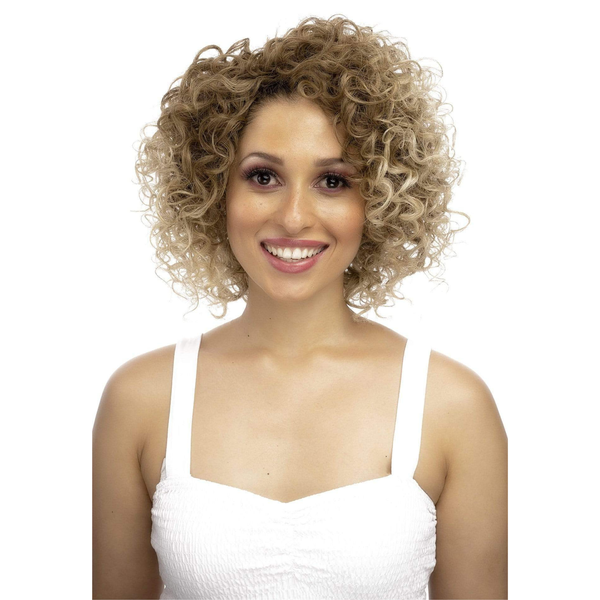 LolaSilk 10" Curly Wig - Synthetic hair / Blond highlights