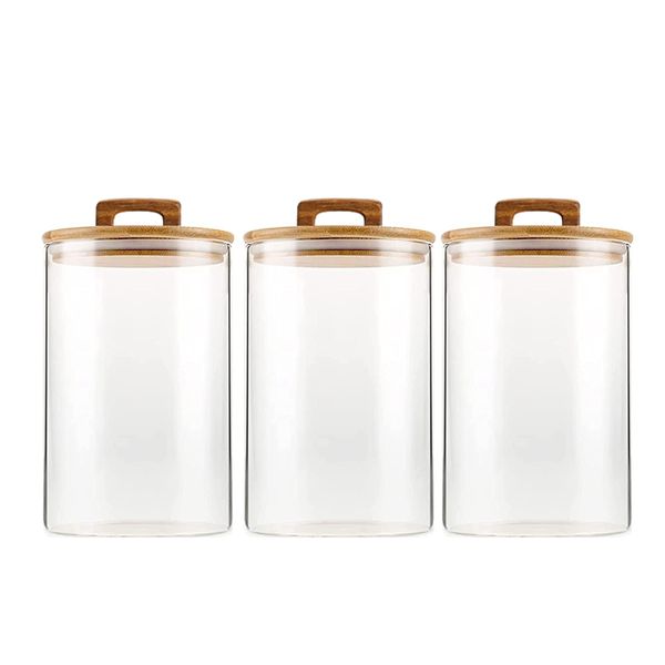 800ml Glass Food Storage Jars with Acacia Wood Lid - 3 Piece