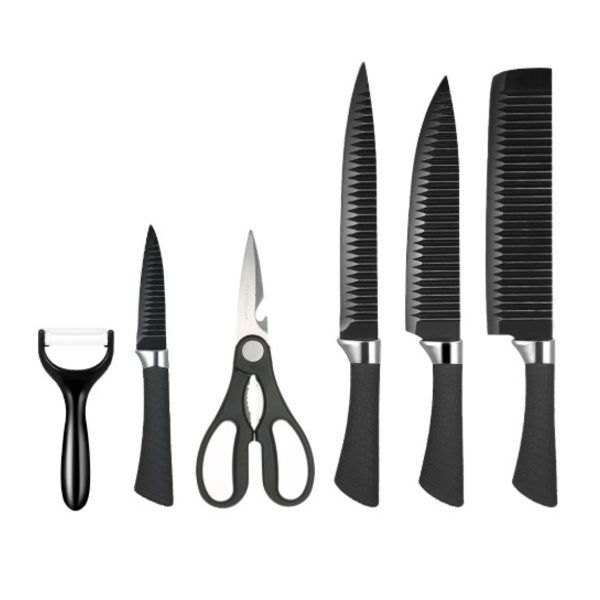 6pcs Knife Set Non-Stick Coating Kitchen Knives (Black)