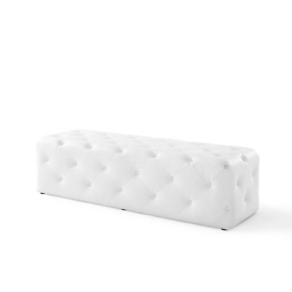 Amour White Leather Tufted Button Entryway Performance Velvet Bench