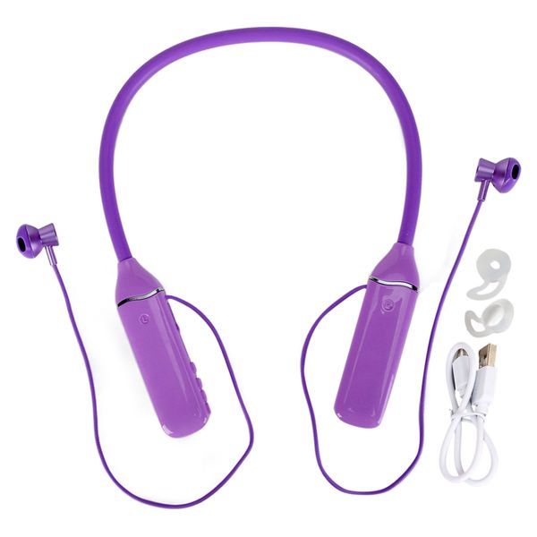 Bluetooth Neckband Headphone Power Display Magnetic Earbuds Headset Purple