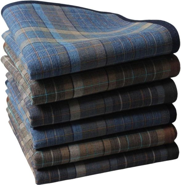 Men's Classic Vintage Plaid Striped Cotton Men's Handkerchief - Pack of 6