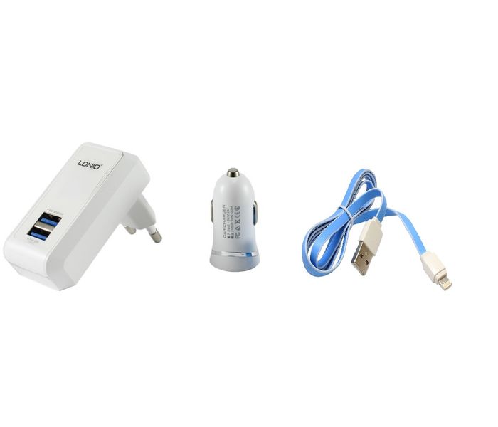 LDNIO 3 in 1 Multi Purpose Charger Lightning iPhone Cable 2.1A - White