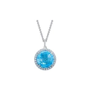Genuine Blue Topaz December Birthstone Halo Pendant 1.00ct- Sterling Silver