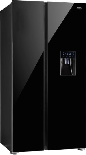 Defy DFF456 91cm 496L Side by Side Fridge Freezer No Frost with Water Dispenser Mirror Black Glass