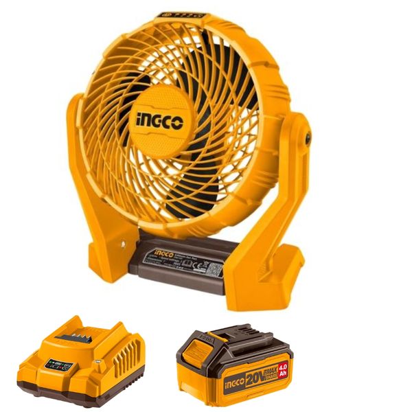 Ingco - Cordless Fan (20V) with 4.0Ah Battery and Charger