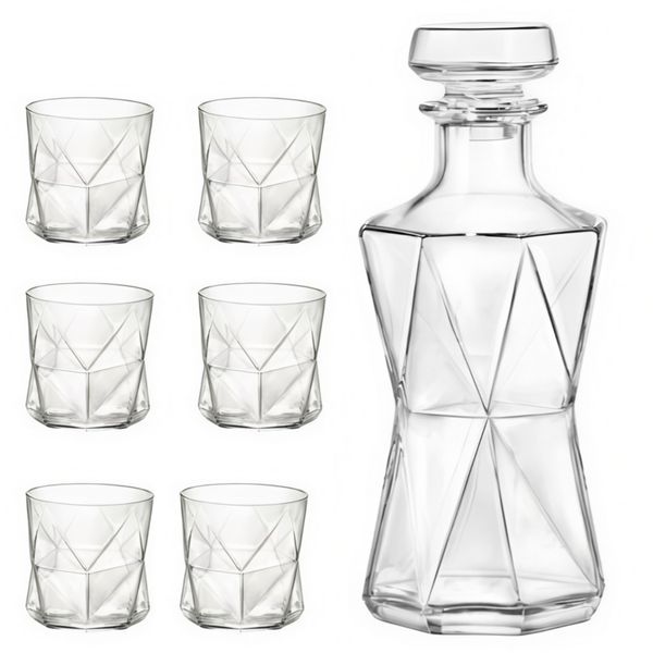 Bormioli Rocco Cassiopea Spirits Decanter &amp; Glass Tumbler Set - 7pc