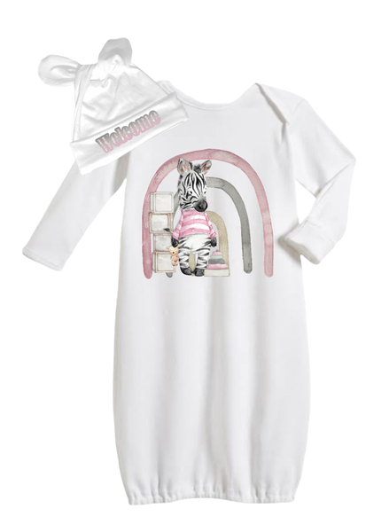 Baby sleeping bag with foldover mittens &amp; beanie-Baby girl pink Zebra