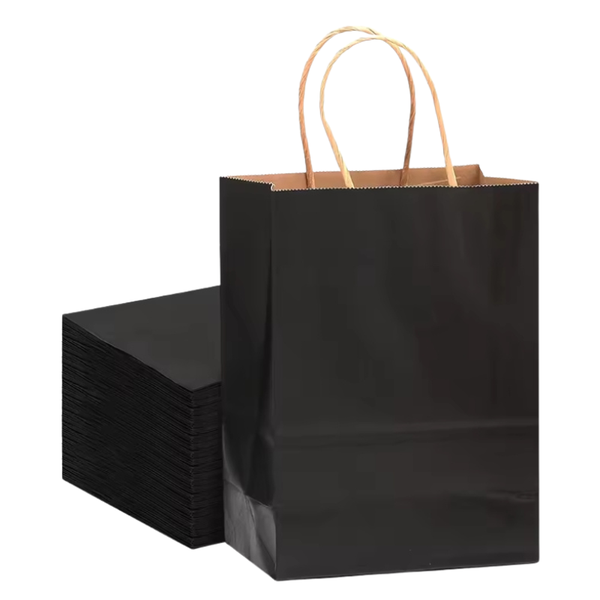 12-Pack Black Kraft Paper Gift Bags - L