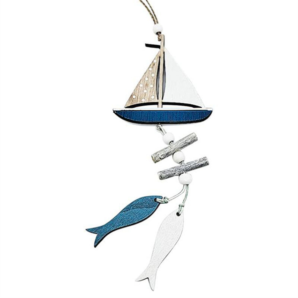 Marine Style Wooden Pendant Ocean Wind Crafts Small Fish Decoration-A