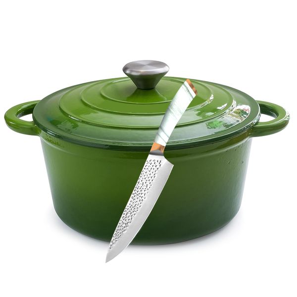 Large Enameled Cast Iron Pots Dual Handles with Carving Knife - 24cm