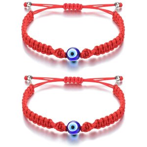 Adjustable Evil Eye Protection Bracelet Lucky Amulet, Set of 2 - Red