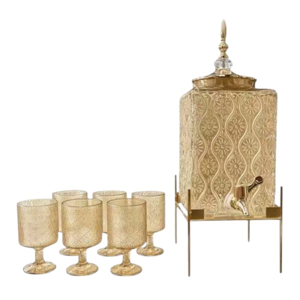 Juice &amp; Drink Dispenser Set with 6 Glasses - Gold