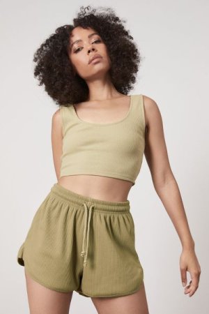 Women's Factorie Ribbed Fleece Sporty Short - Olive Leaf