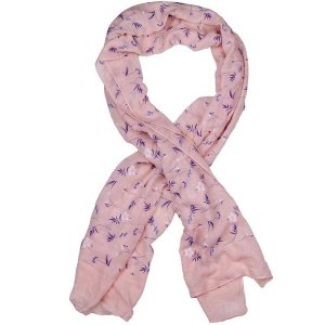 Ladies Peach Scarf with White and Blue Floral Pattern