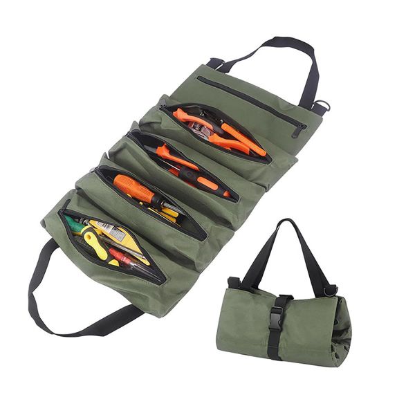 Roll Tool Roll,Multi-Purpose Roll Up Tool Bag,Canvas Tool Organizer Bucket