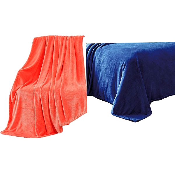Multiple colour - Soft Warm Flannel Blanket - 2 Pieces Value Pack
