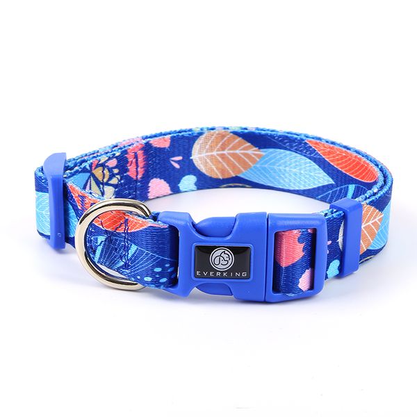 Blue Dog Collar with Fun Leaf Design
