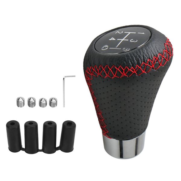 Genuine Leather 5 Speed Gear Shifter Head Red Line