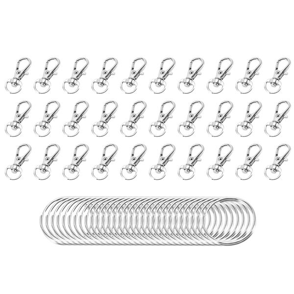 60 Pieces Key Ring Clip Hooks Snap Hooks with Split Key Rings (Silver)
