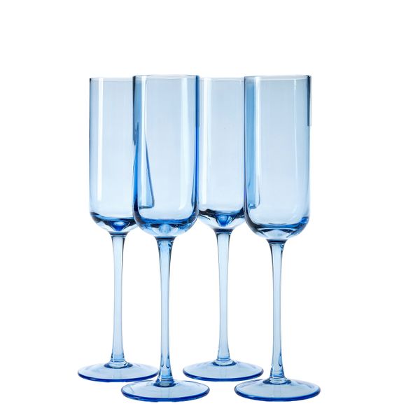 George &amp; Mason- - Riviera 4 Pack Crystal Champgane Flutes - Blue
