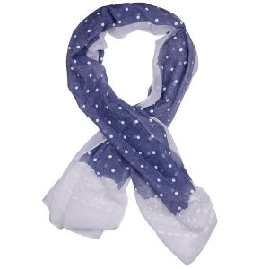 Ladies Blue Denim Look Scarf with White Dot Pattern